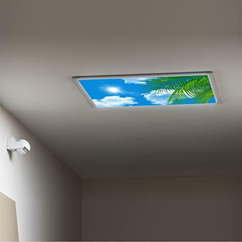 Fluorescent Light Cover Decorative Ceiling Light Filters,Tree Leaves Sky Clouds Pattern,for Classroom Office Hospitals Home Ceiling Decorative,2ft x 4ft,Green