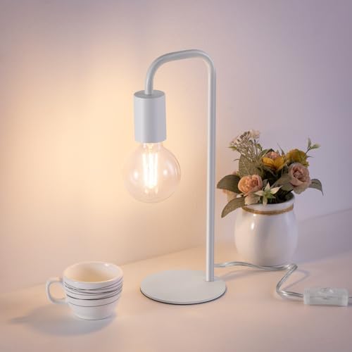 Industrial Modern White Table Lamp 13.5", for Desk or Bedside