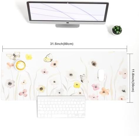 Faux Leather Large Mouse Pad, Office Desk Mat, 31.5"x11.8", Butterflies