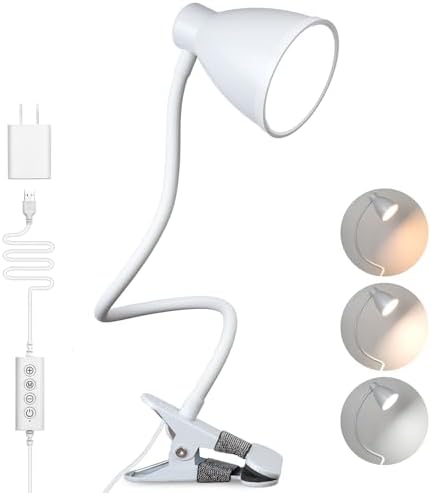 BOHON Clamp Lamp 5 Color Modes 10 Brightness Dimmer Bedside Lamp, White