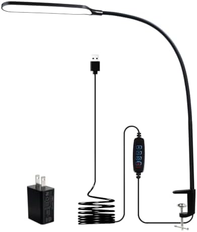 8W LED Desk Lamp with Long Gooseneck and USB Cable, 800LM