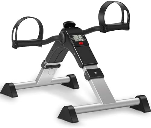 TABEKE Under Desk Bike Pedal Exerciser, Fully Assembled Mini Exercise Bike for Leg and Arm Workouts, Foldable Desk Bike Peddler Machine for Seniors with Clear LCD Display & Adjustable Resistance