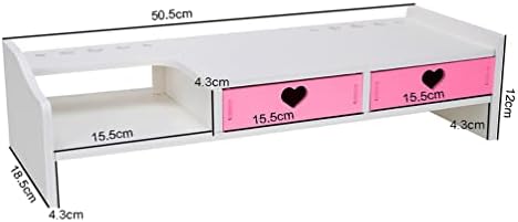 Kawaii Desk Organizer Cute Desk Organizer with Drawers Monitor Riser Stand Monitor Riser Computer Stand for PC, Laptop, Printer
