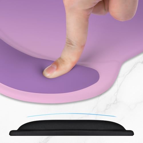 ITNRSIIET Ergonomic Mouse Pad with Comfort Gel Wrist Rest, Non-Slip PU Base, Smooth Textured Surface, Reduces Hand Fatigue & Wrist Pain, 8.7 x 7.2 Inch for Office Gaming Home, Purple Pink