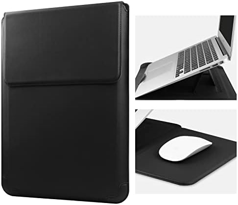 HoYiXi 14 Inch Laptop Sleeve Case Leather Bag with Stand Compatible with Mac Pro 14 2021/ASUS Vivobook 14/HP Pavilion X360/IdeaPad 14/Dell HP ASUS Acer Huawei Matebook 14'' PC, Black