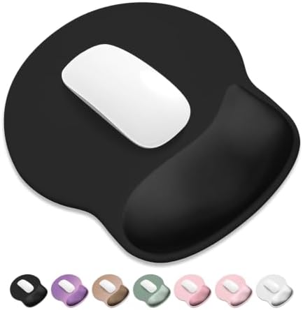 ITNRSIIET Ergonomic Mouse Pad with Wider Memory Foam Wrist Rest +17% - Curved Cushion Reduces Pressure 20%, Pain Relief, Non-Slip, Smooth, Cute Colors, 9.85 x 9 in, Black