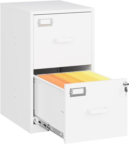 SISESOL 2 Drawer File Cabinet with Lock,Narrow Vertical Filing Cabinet,Under Desk File Cabinets,White Metal File Cabinets for Home Office,Fit Letter/A4/Legal Size File,Easy Assembly