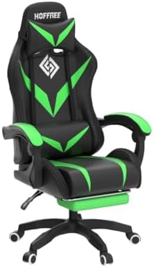 Gaming Chair with Bluetooth Speakers RGB LED Lights Computer Chair-Green