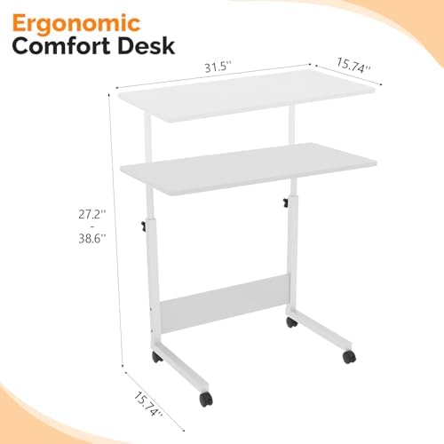 FCH Portable Computer Workstation, Standing Desk Adjustable Height, Small Computer Desk w/Rolling, Sit Stand Laptop Desk TV Tray for Bed Sofa Hospital Reading Eating, Rustic Brown, 23.6"