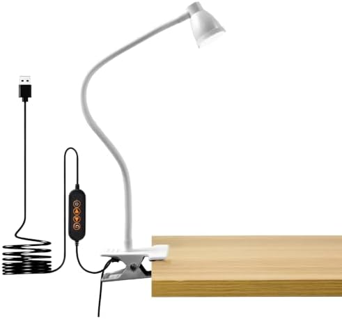 LED Clip Light 3 Color 10 Brightness Dimmable Clamp Desk Lamp White