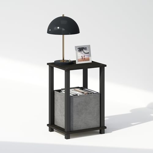 Furinno Simplistic Compact Bedside Table, Nightstand, Espresso/Black (Pack of 2)