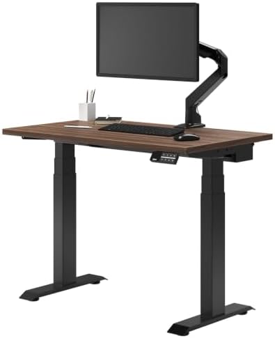 Desky Dual Mini Sit Stand Desk Jarrah Legno 40" Grommets Matte Black