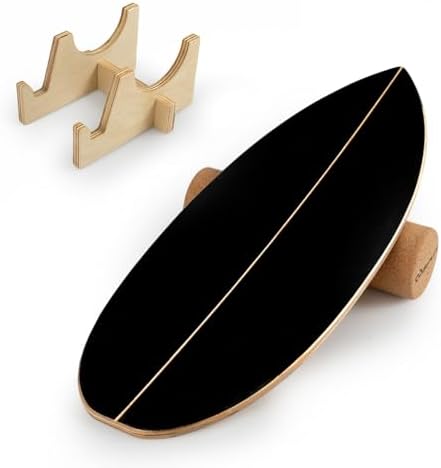 Goplus Balance Board Trainer for Adults, Wooden Balancing Board with Cork Roller and Storage Rack to Exercise and Build Core Strength, Wobble Board for Skateboard, Snowboard