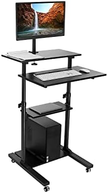 Mount-It! Mobile Computer Cart with Monitor Mount for Screen up to 32", Portable Desk on Wheels, Rolling Laptop Stand for Teachers, Office, Classroom, Rise up to 53", Podium, Keyboard Tray, Black