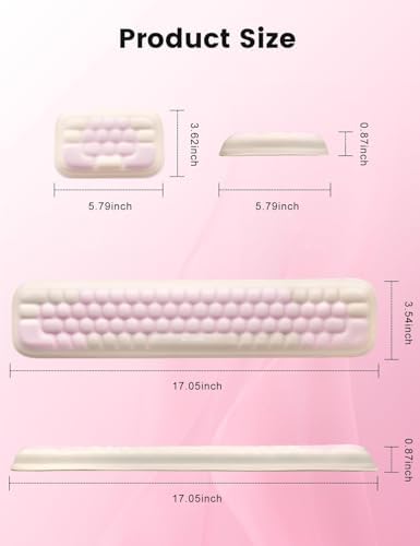 Meatanty Keyboard and Mouse Wrist Rest Set, Computer Wrist Pad Support, Ergonomic Keypad Hand Rest Combo, Memory Foam Typing Pink Desk Accessory Carpal Tunnel Cushion, Laptop Office Home School Women