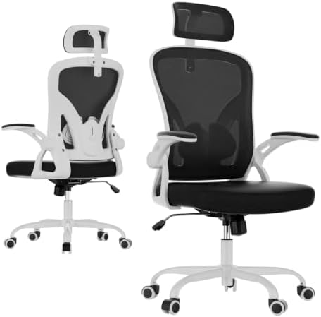Farini Ergonomic Office Chairs Set of 2, Home Office Desk Chair with Headrest, High Back Swivel Computer Chair with Armrests and Adjustable Lumbar Support for Home Office, White & Black