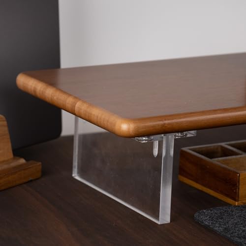 Bamboo Monitor Stand Riser, Brown Desk Shelf with Acrylic Legs