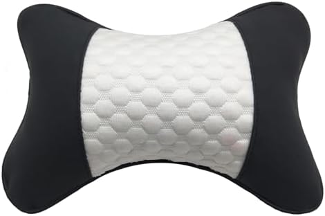 Car Neck Pillows Both Side Pu Leather 2pieces Pack Headrest Fit for Most Cars Filled Fiber Universal Car Pillow (White)