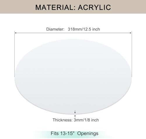 Lampshade Diffuser, 12.5" Diameter Round Diffuser Lamp Shade for Drum Style Lampshades Pendants Softening Light, DIY Light Fits 13-15" Openings, Frosted White Acrylic