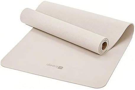 Keep 72" x 24" TPE Yoga Mat Non Slip, 1/4 Inch (6mm) Exercise Mat for Home Workout, Gym, Yoga, Pilates & Stretching with Carrying Strap, Oat White