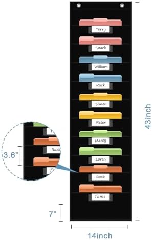 ANCOMEDO 10 Pocket Hanging Wall File Organizer with 10 Nametag Pockets, File Pocket Chart for Classroom and Office. Perfectly Stores Assignments, Files, Scrapbooks, and Documents.