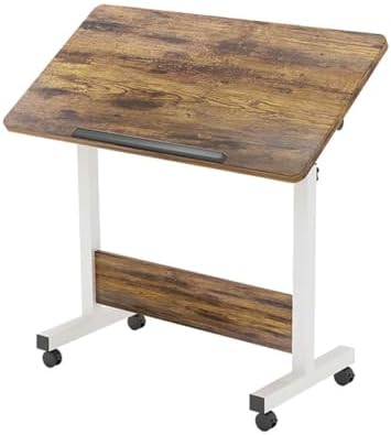 Small Standing Desk, Foldable Stand Up Desk with Wheels Mobile Computer Table Adjustable Height Desktop Sit Stand Table Workstations for Small Spaces and Home Offices(Burled Walnut)