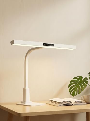 LED Desk Lamp, 2-in-1 Desk Base & Clamp, 23.6 Inch Extra Wide 18W 1200LM, 3 Color Modes Dimmable Eye-Caring Task Lamp for Home Office, Gaming, Study, Reading