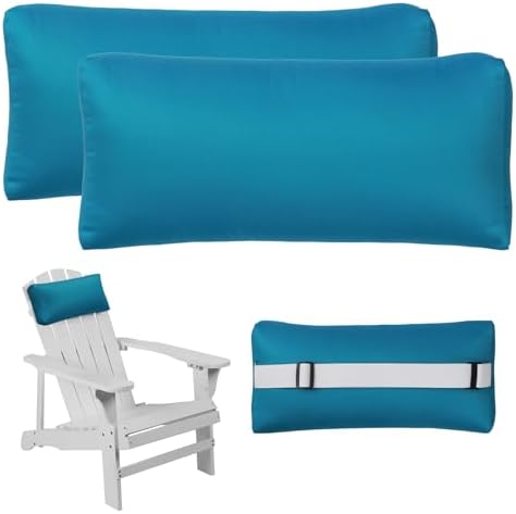 Headrest Pillow for Patio Chaise Lounge Chair, Outdoor Chaise Pillows with Adjustable Elastic Stripe Head Resting Pillows for Recliner Office Chair, Teal 2 Pack