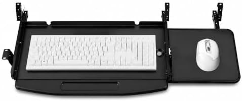 JOLENE.K Heavy-Duty 19" Under Desk Keyboard Tray – Slide-Out Steel Drawer with Smooth Ball Bearing Slides, Ergonomic Space-Saving Design for Desks 22"+ Wide – Black, with Touchpad