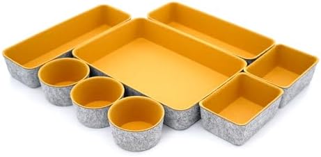 Welaxy Office Desk Drawer Organizer Tray Felt Shallow Storage Bin, Curry
