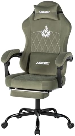 Ergonomic Gaming Chair Video Gamer Chairs Gaming Computer Chairs Gamer Chairs for Adults Massage Lumbar Support Swivel Height Adjustable Headrest Backrest Green