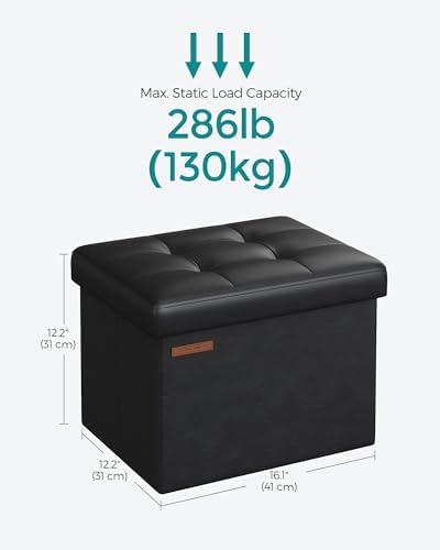 SONGMICS Small Folding Storage Ottoman, 12.2 x 16.1 x 12.2 Inches