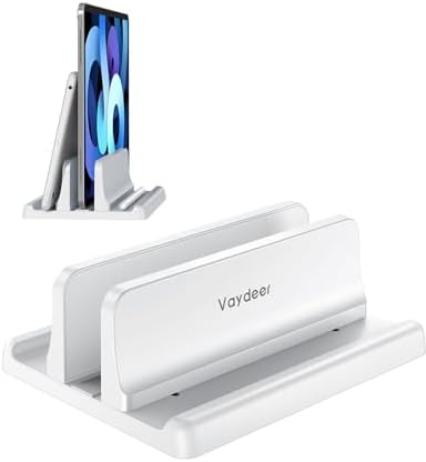 Vaydeer Vertical Laptop Stand Holder Plastic Adjustable Desktop Notebook Dock Space-Saving 3 in 1 for All MacBook Pro Air, Mac, HP, Dell, Microsoft Surface, Lenovo, up to 17.3 inches (White)