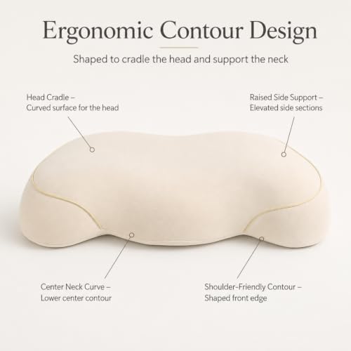 Beige Memory Foam Cervical Pillow for Neck & Shoulder Support, 23 x 12 in