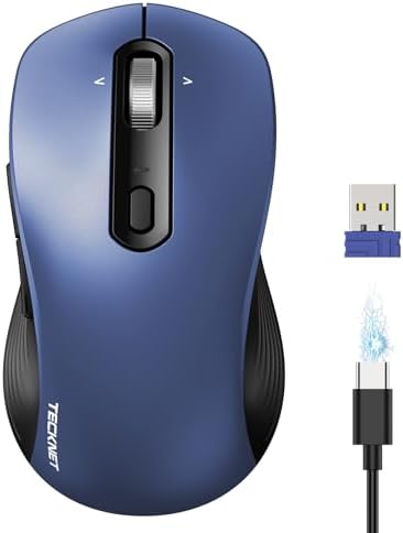 TECKNET Rechargeable Wireless Bluetooth Mouse with 4-Way Wheel, 3-Device