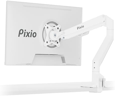 Pixio PS1S Wave White Single Monitor Arm Stand Desk Mount - Fits up to 32 inches Monitors and up to 19.8lbs. VESA Compatibility and Integrated Cable Management