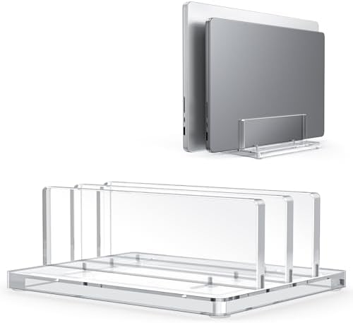 OMOTON Vertical Laptop Stand, Clear Acrylic Dual Holder for MacBook Gaming