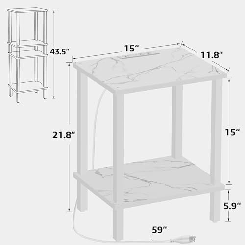 TUTOTAK End Table with Charging Station, Side Table Set of 2, Nightstand
