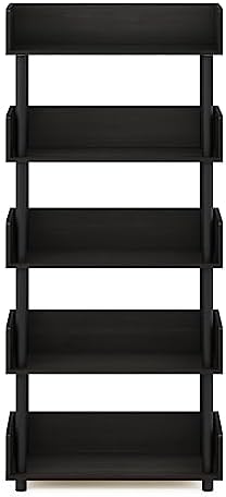 Furinno TURN-N-TUBE 5-Tier Display Shelf, Storage Shelves, Book Shelf, Open Shelves with Rounded Corner Top Edges, for Organization and Storage, Living Room, Home Office, Espresso
