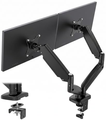 OLIXIS Dual Monitor Mount for Desk, Gas Spring Monitor Arm for 2 Monitors Max 32 Inches, Fully Adjustable Double VESA Mount with C-Clamp/Grommet Base, Holds Screen 17.6 lbs