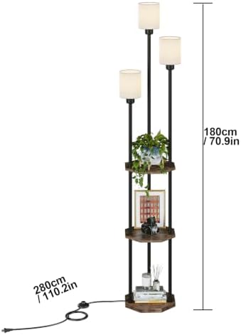 Floor Lamp with Shelves, 3-Light Standing Lamp with 3 Color Temperatures LED Bulbs, 3-Tier Shelf Vintage Floor Lamp with Table, Foot Switch Tall Lamp for Living Room, Bedroom, Study, Office