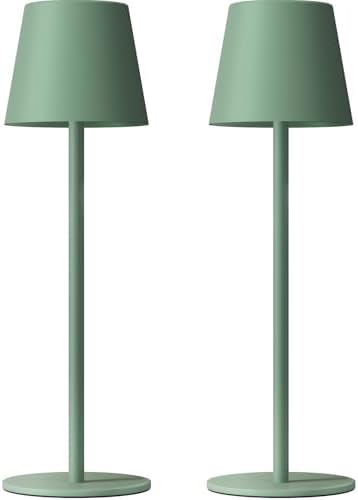 Kakanuo Cordless Table Lamp Rechargeable Green - KK 2 Pack 5000mAH Battery Operated Lamp for Dining Table, 3 Color Stepless Dimming Wireless Lamp for Counter, Outdoor Patio, Touch Control