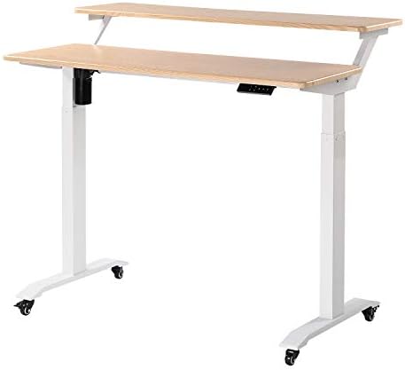 UNICOO Electric Height Adjustable 2-Tier Raising Desk with Wheels, Mobile Standing Desk with Monitor Stand, Ergonomic Adjustable Computer Table, Electric Standing Game Table for Home Office