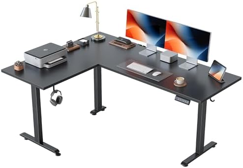 Agilestic L Shaped Standing Desk 63 inch Adjustable Height, Electric Corner Standing Desk, Sit Stand Computer Table with Splice Board, Black