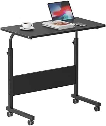 DlandHome 31.5 Inches Rolling Desk with Wheels Adjustable Height, Black