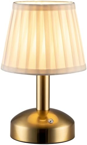 KDG Gold Cordless Small Table Lamp, Portable LED Fabric Shade Desk Lamp