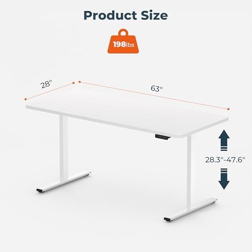 63''x28''Dual Motor Adjustable Large Standing Desk for Home Office