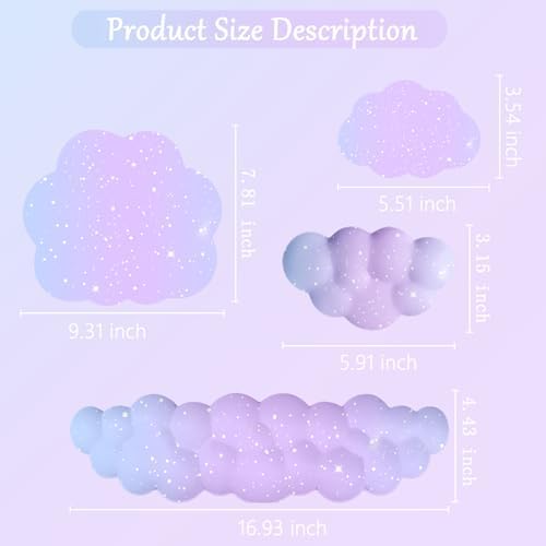 Cloud Mouse Pad Keyboard Wrist Rest for Mouse 4PCS Mini Small Starry Sky Galaxy Desk Mat Pad Set Memory Foam Non-Slip Cute Ergonomic Gaming Mouse Wrist Support for Computer Home Office Purple Blue
