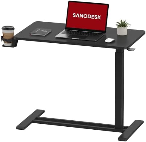 SANODESK 32'' Mobile Standing Desk with Hidden Wheels,Pneumatic Laptop Desk