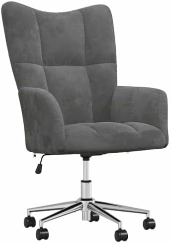 Velvet Office Chair, Adjustable Height Swivel Desk Seat, Dark